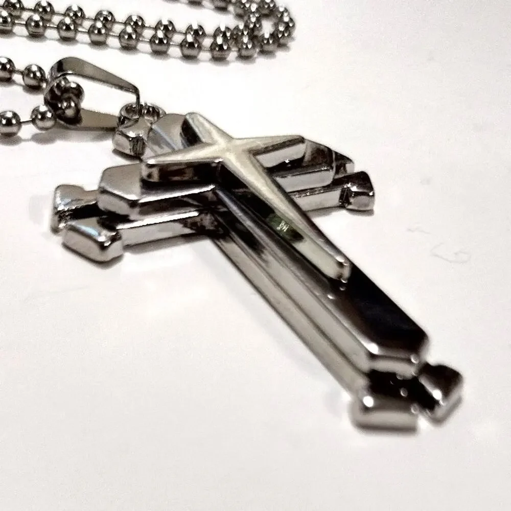 Silver Cross Christian Necklace Layered Trinity Christmas Birthday Gift - NEW!!!